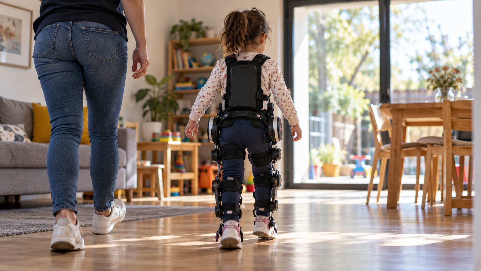 Child using the Marsi Bionics EXPLORER MB pediatric walking exoskeleton